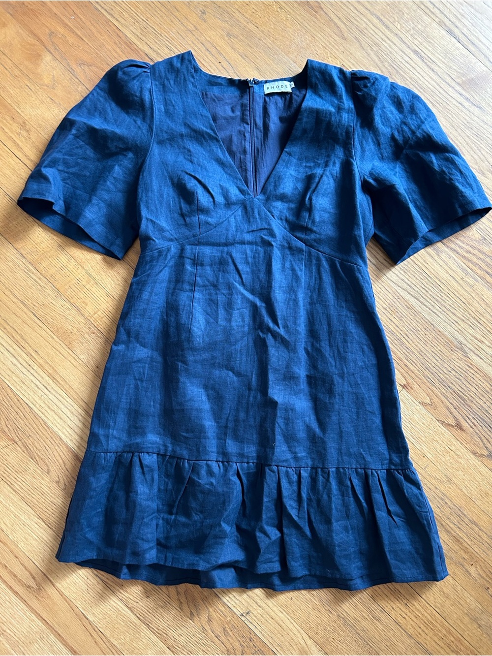 RHODE Navy V-Neck Ruffle Hem Mini Dress